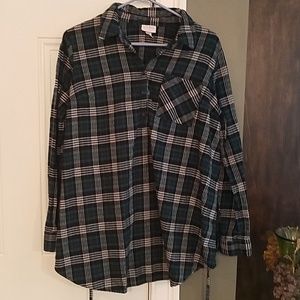 Green flannel maternity shirt